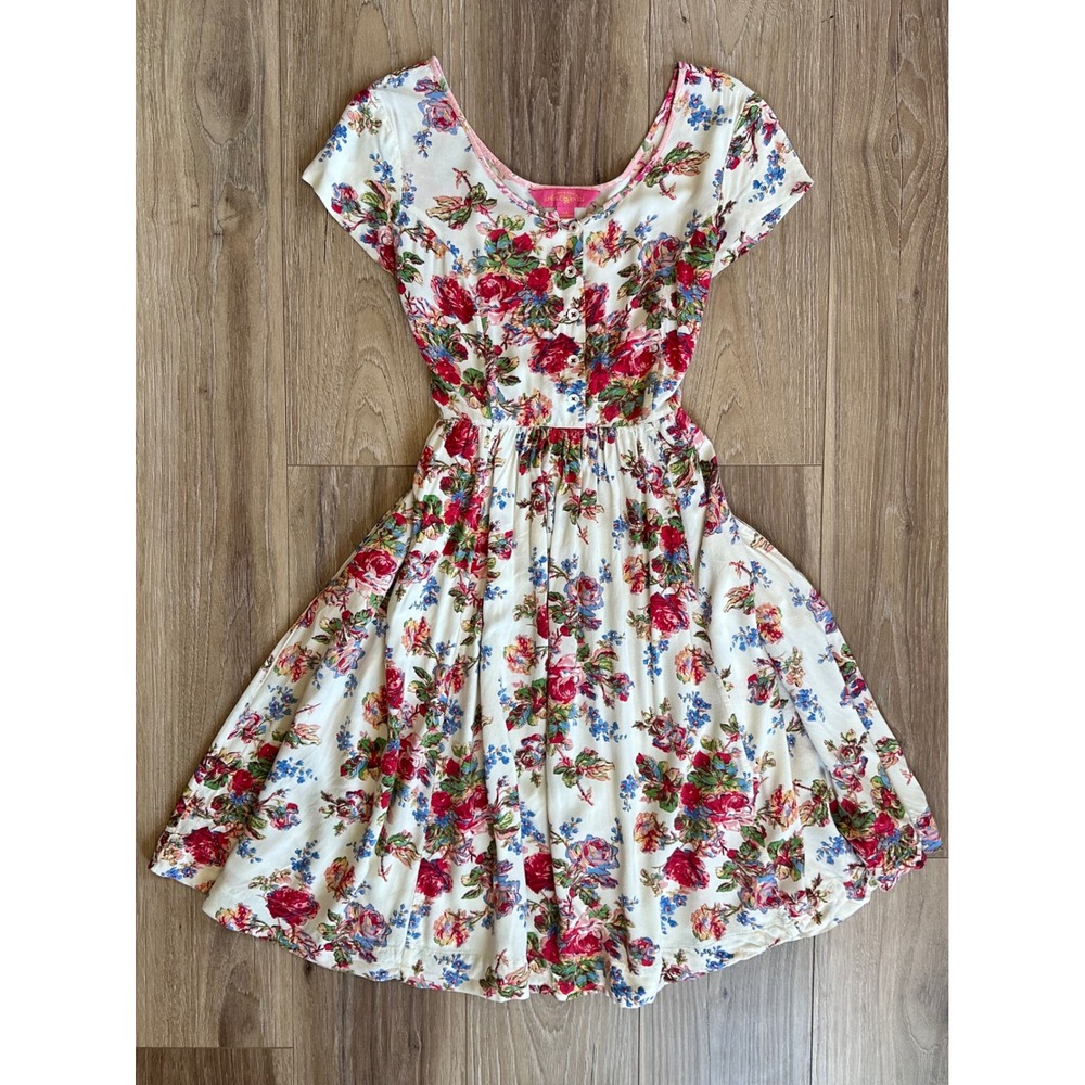 April Cornell Floral Midi Dress XS Cottagecore Button Front Romantic Garden